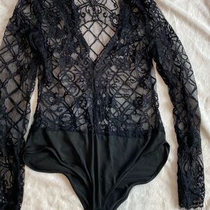 CBR Black Lace Long Sleeve Bodysuit